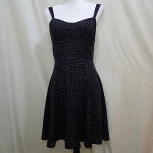 Old Navy Dark Blue Ditsy Floral Bustier Straps Cottage Rodeo Skater Dress Medium